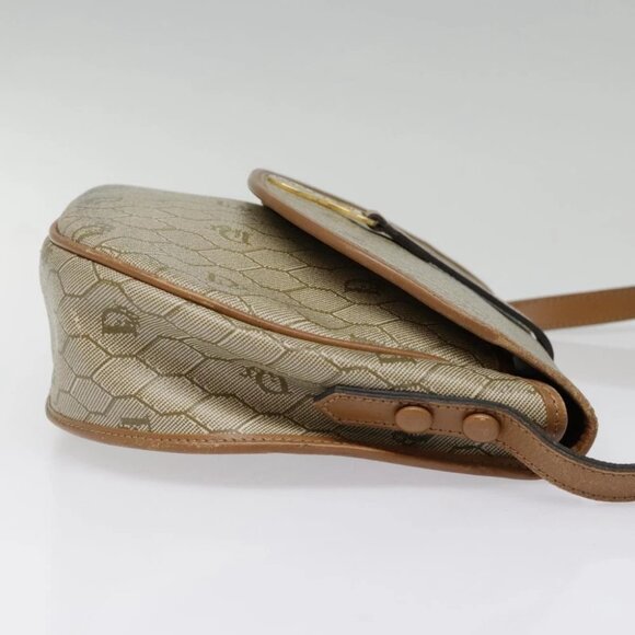 Christian Dior Honeycomb Canvas Shoulder Bag PVC Leather Beige Gold Auth 91284 - Picture 6 of 15